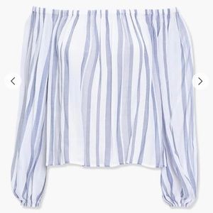 F21 Blue Stripes Off-The-Shoulder Top